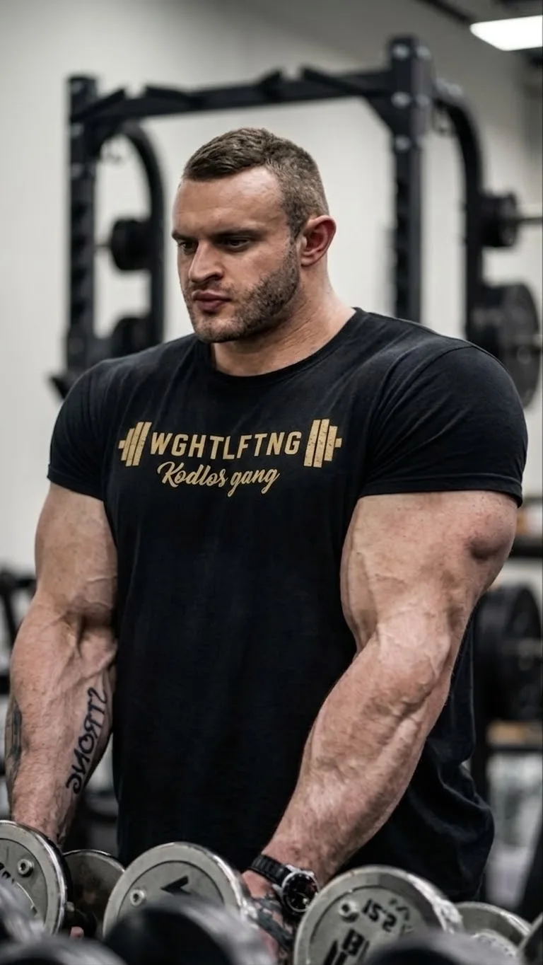 Silový sportovec Lukáš Kodlos při tréninku v posilovně